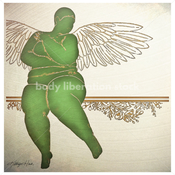 Illustrated Art Stock: Plus Size Black Woman with Gold Wings - Body Liberation Photos & Stock