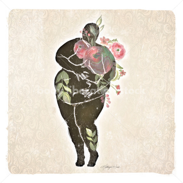 Illustrated Art Stock: Plus Size Woman Holds Her Belly Lovingly - Body Liberation Photos & Stock