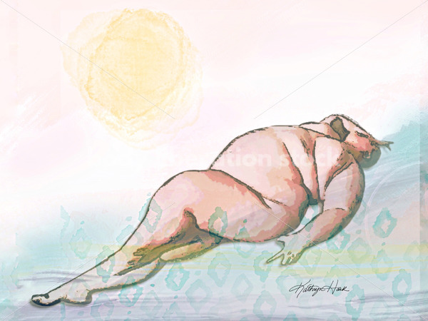 Illustrated Art Stock: Plus Size Woman Reclining on the Beach - Body Liberation Photos & Stock