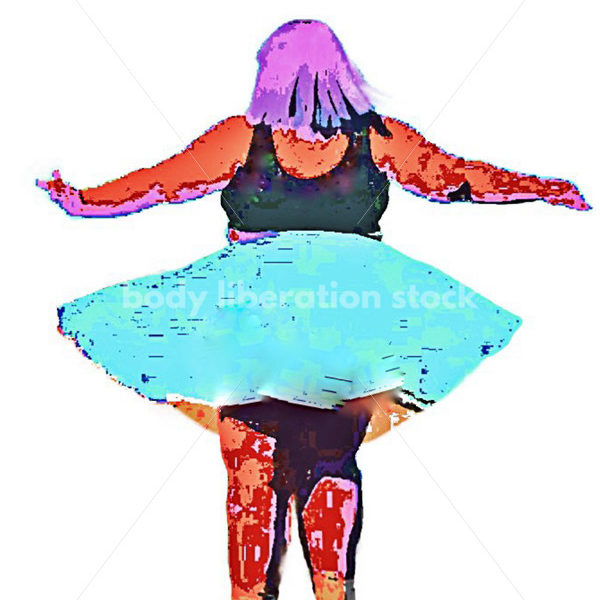 Illustrated Art Stock: Plus Size Woman Twirls in a Skirt [Body Liberation Stock exclusive] - Body Liberation Photos & Stock