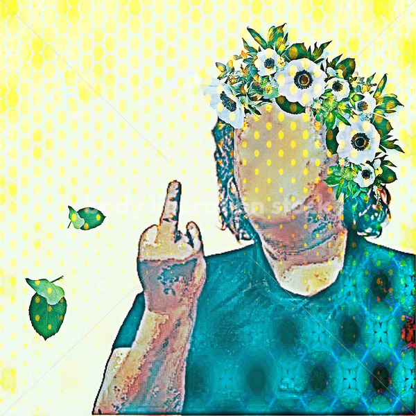 Illustrated Art Stock: Plus Size Woman in Flower Crown Extends Middle Finger [Body Liberation Stock exclusive] - Body Liberation Photos & Stock