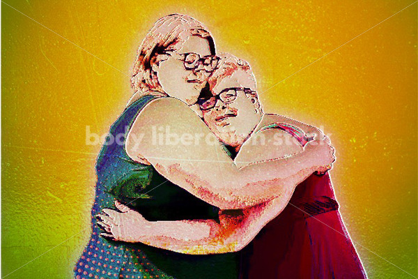 Illustrated Art Stock: Plus Size Women Hugging [Body Liberation Stock exclusive] - Body Liberation Photos & Stock