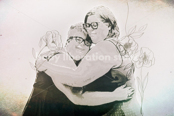 Illustrated Art Stock: Plus Size Women Hugging [Body Liberation Stock exclusive] - Body Liberation Photos & Stock