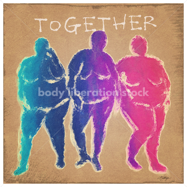 Illustrated Art Stock Three Confident Plus Size Black Women Standing Together - Body Liberation Photos & Stock